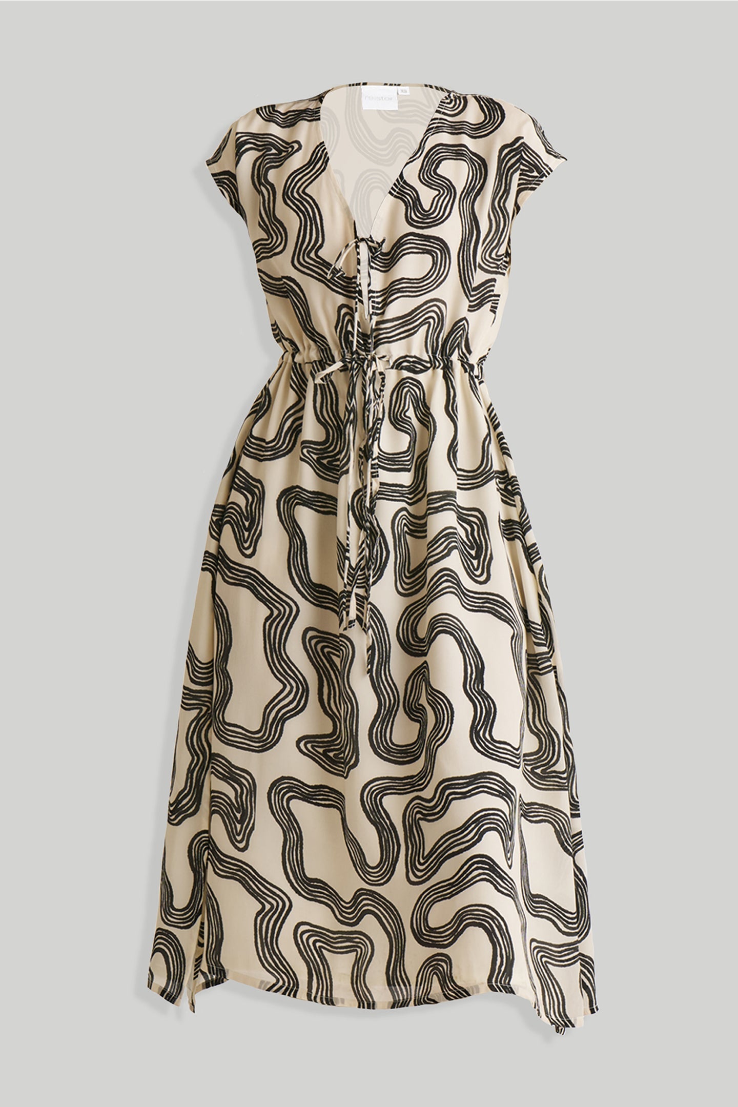 Deep V-neck Gathered Dress in Black Stripes-DRESSES-Reistor-Maze-XS-Urbanheer