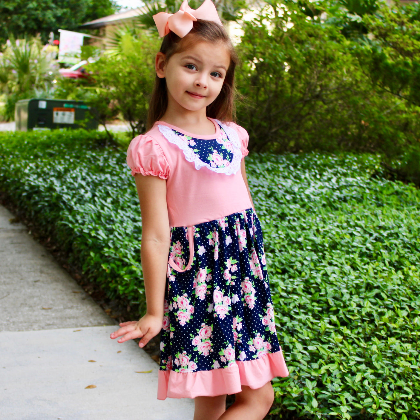 AL Limited Girls Floral Bouquet Short Sleeve ruffle Party Dress
