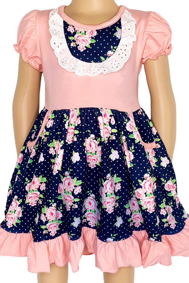 Al Limited Girls Floral Bouquet Short Sleeve Ruffle Party Dress
