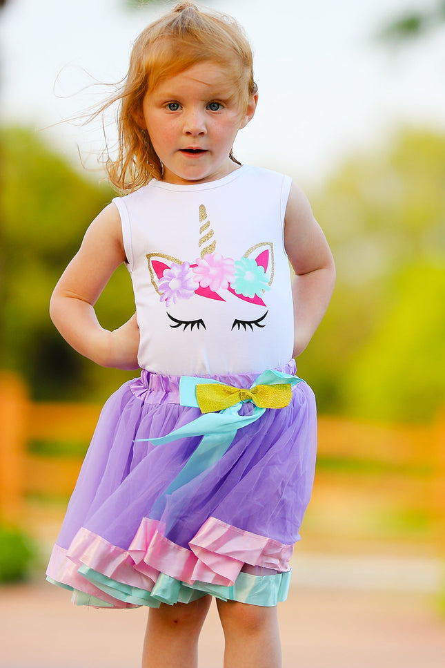 AL Limited Little &  Big Girls Unicorn Tank Top and Tulle Skirt Outfit Set
