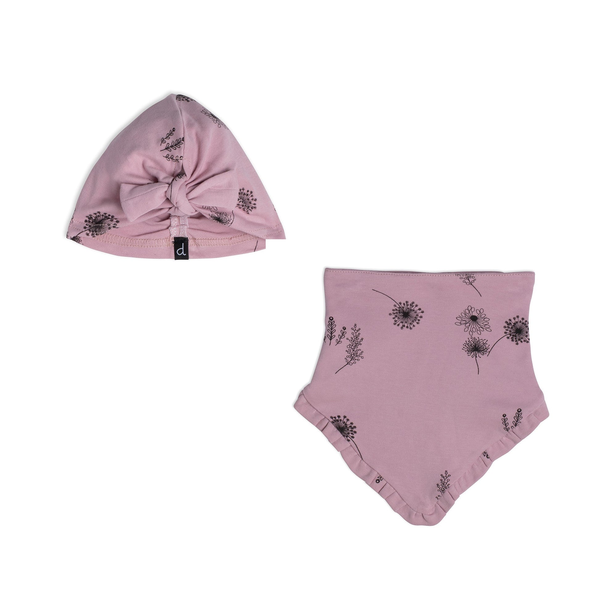 Organic Cotton Hat And Bib Set Printed Flowers Dusty Purple-Deux par Deux-3/9m-Urbanheer