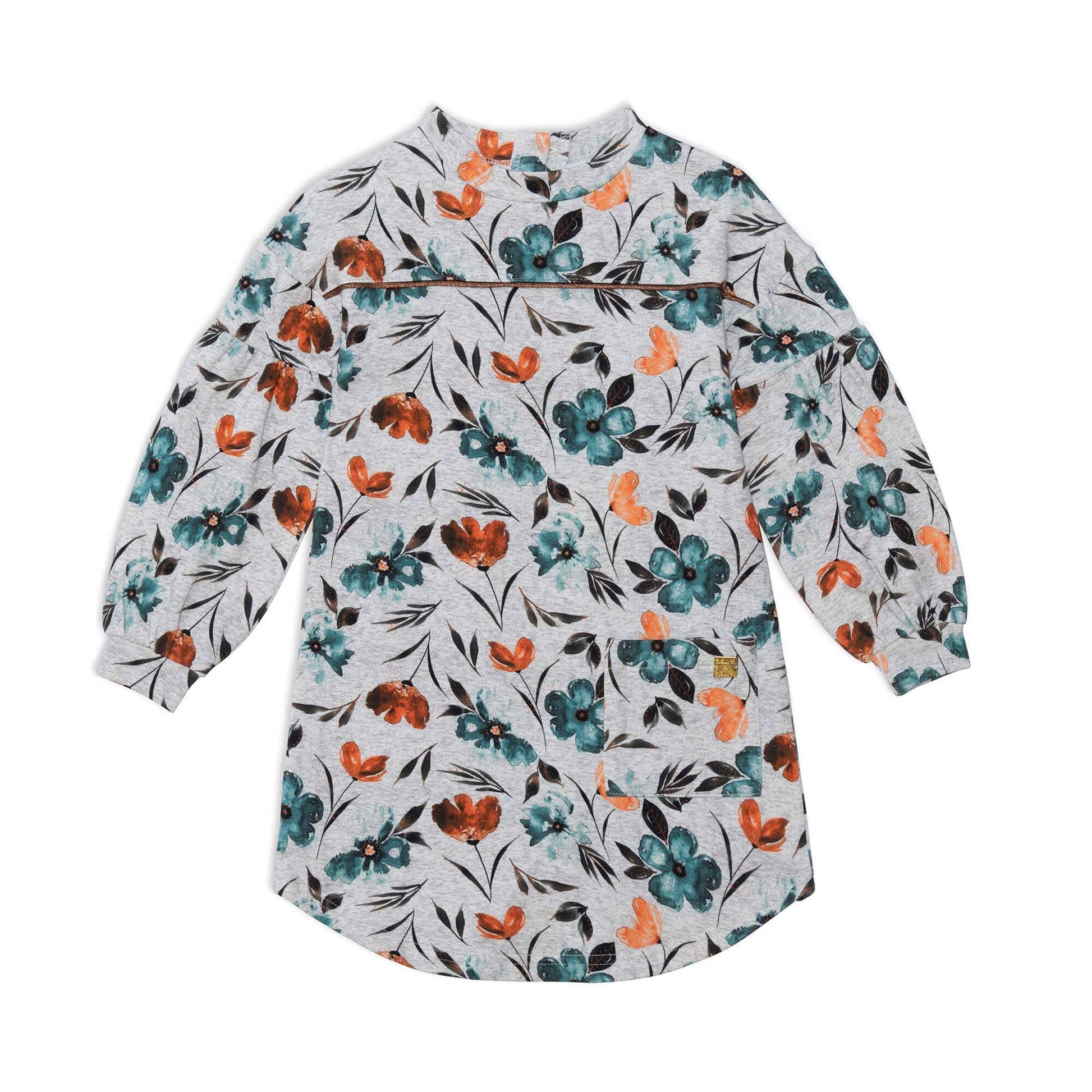 Printed Long Sleeve Dress With Watercolor Flowers-Deux par Deux-5-Urbanheer