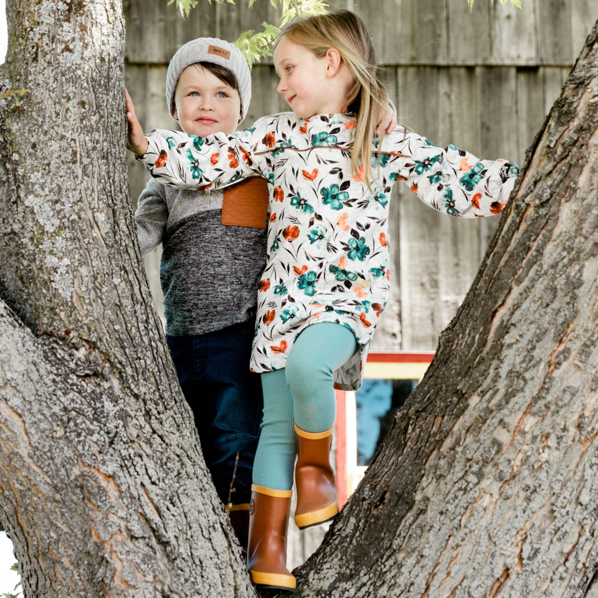 Printed Long Sleeve Dress With Watercolor Flowers-Deux par Deux-5-Urbanheer