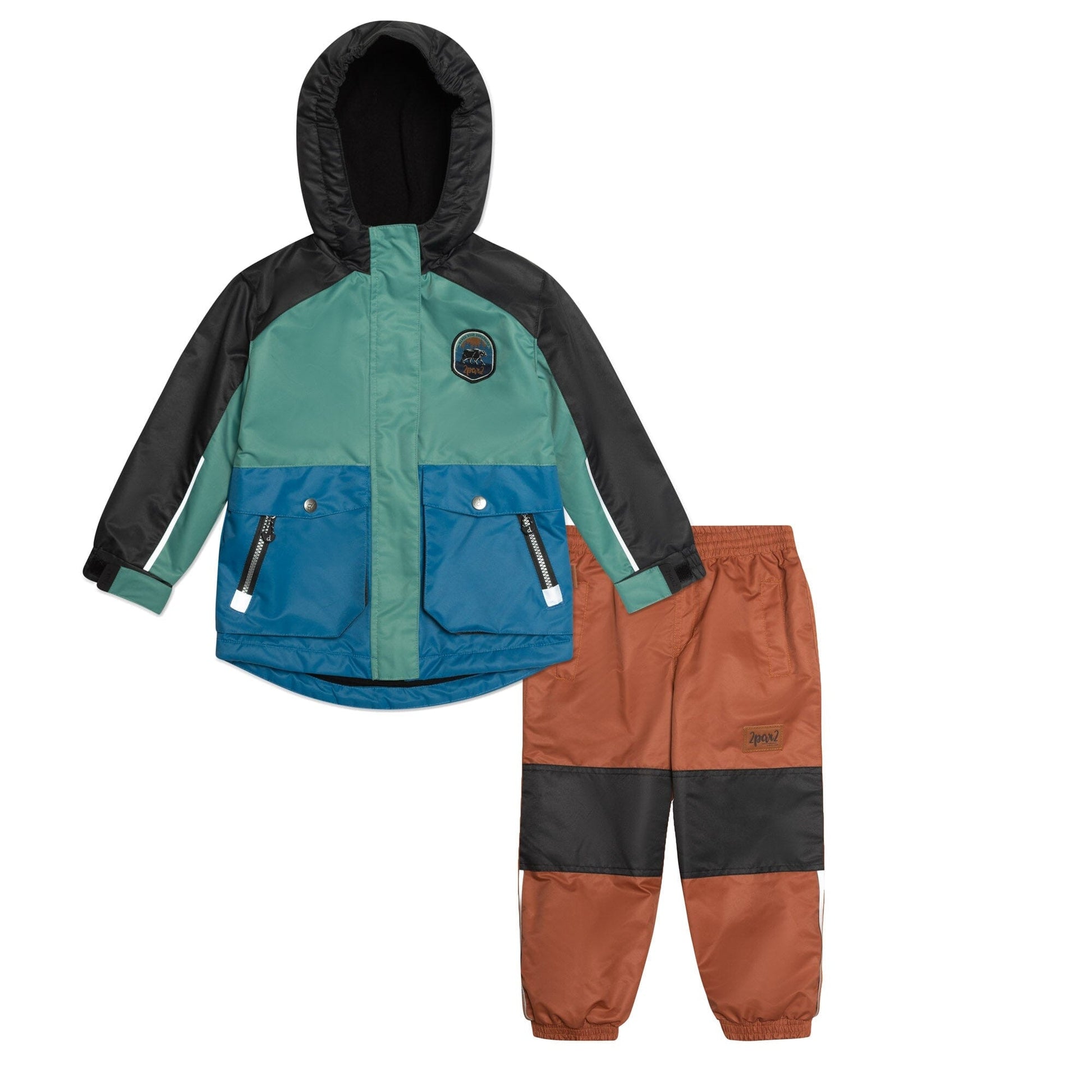 Colorblocked Two Piece Spring Rain Set Green, Blue & Brown-Deux par Deux-2-Urbanheer