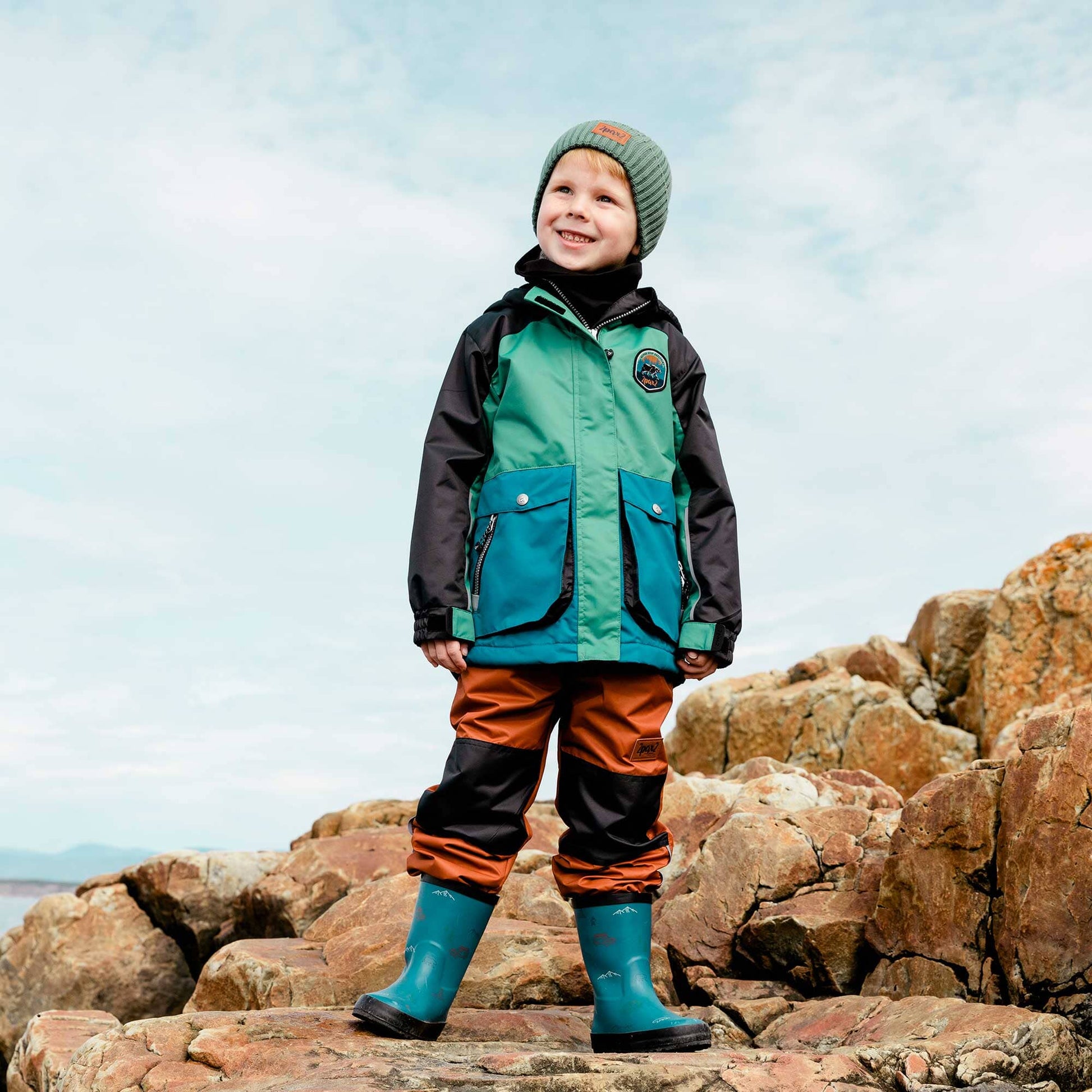 Colorblocked Two Piece Spring Rain Set Green, Blue & Brown-Deux par Deux-2-Urbanheer