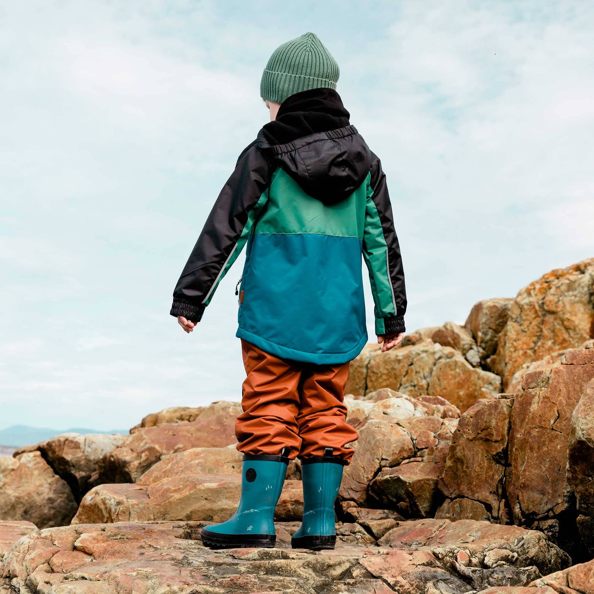 Colorblocked Two Piece Spring Rain Set Green, Blue & Brown-Deux par Deux-2-Urbanheer