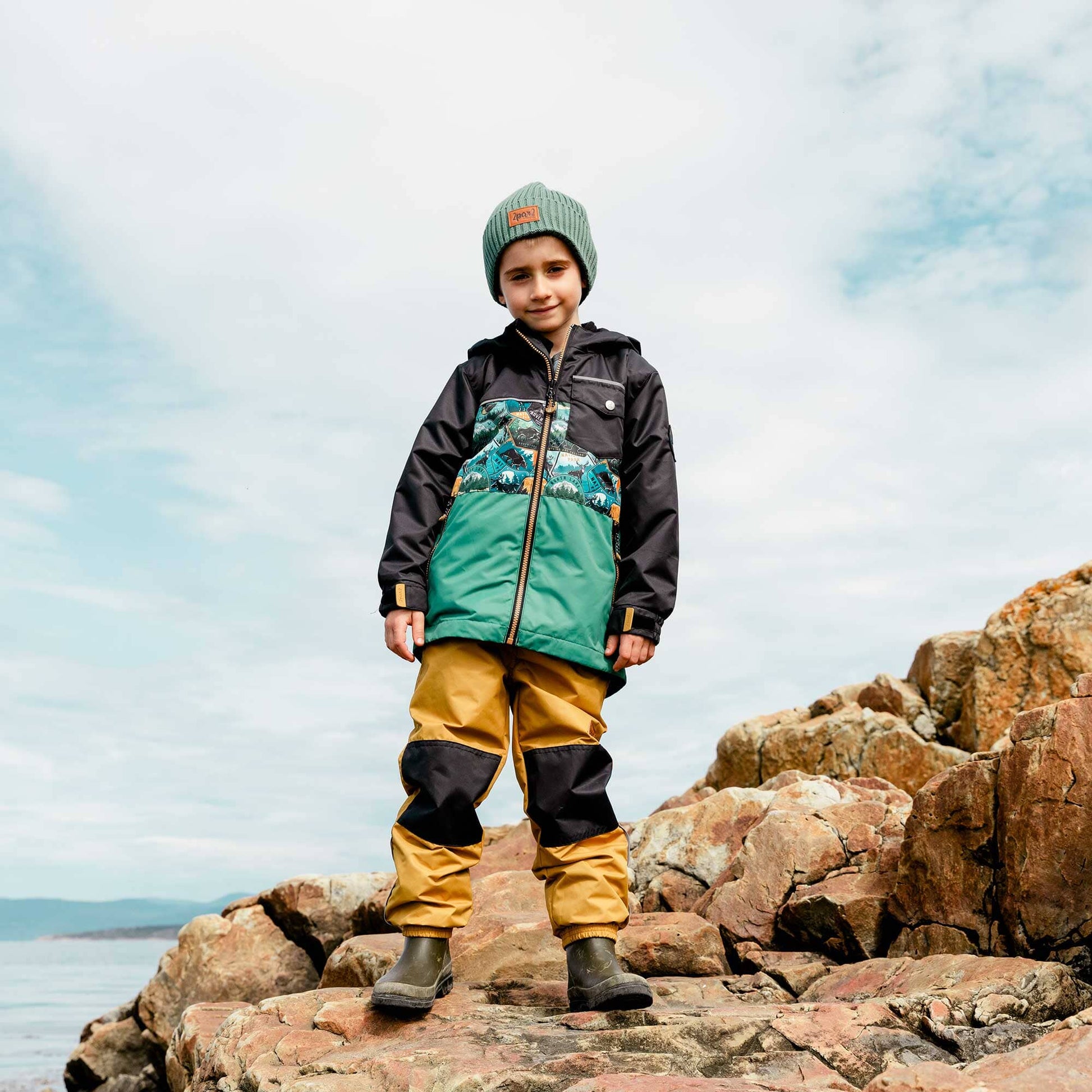 Colorblocked Printed 3 In 1 Spring Rain Set Black Forest, Green & Golden Beige-Deux par Deux-2-Urbanheer