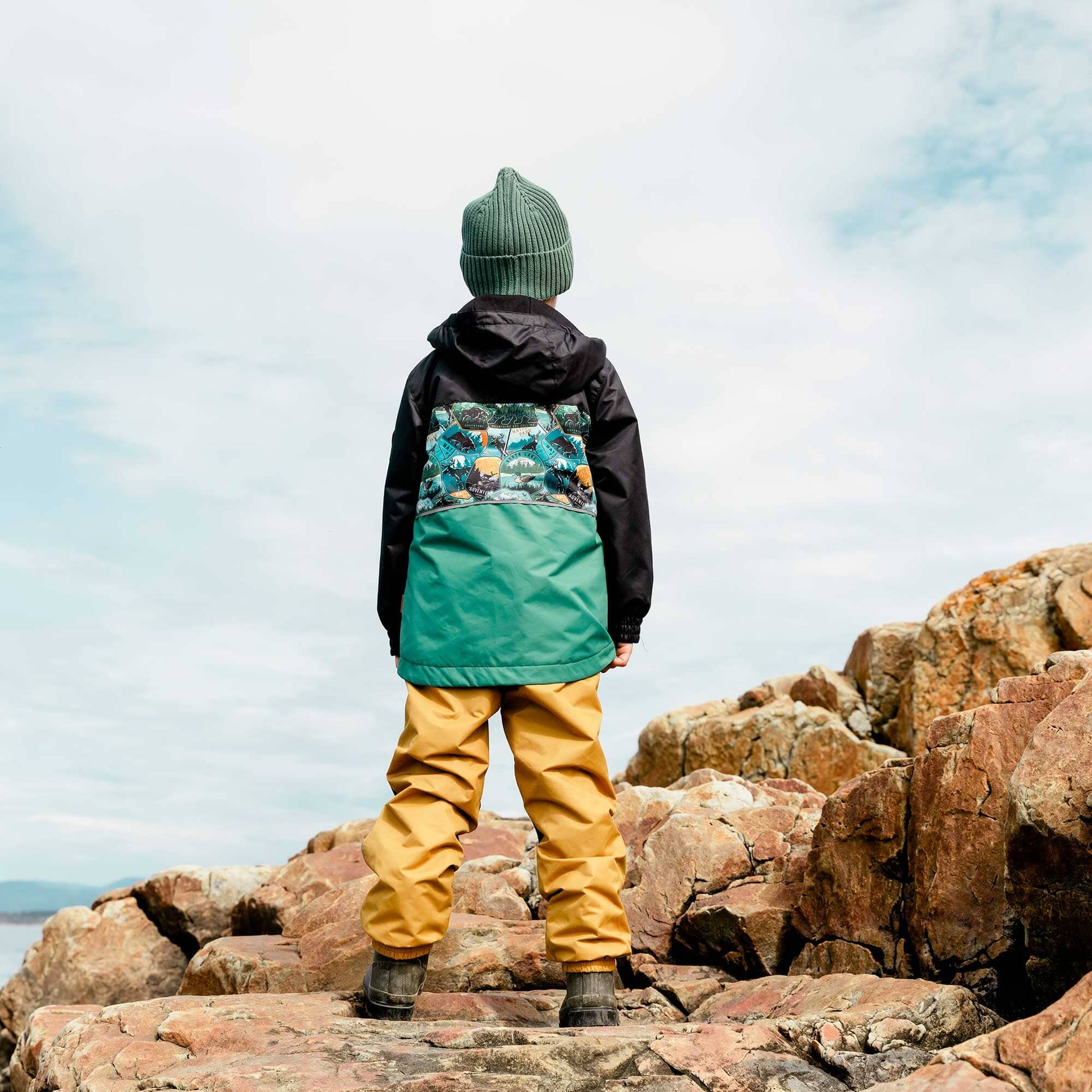 Colorblocked Printed 3 In 1 Spring Rain Set Black Forest, Green & Golden Beige-Deux par Deux-2-Urbanheer