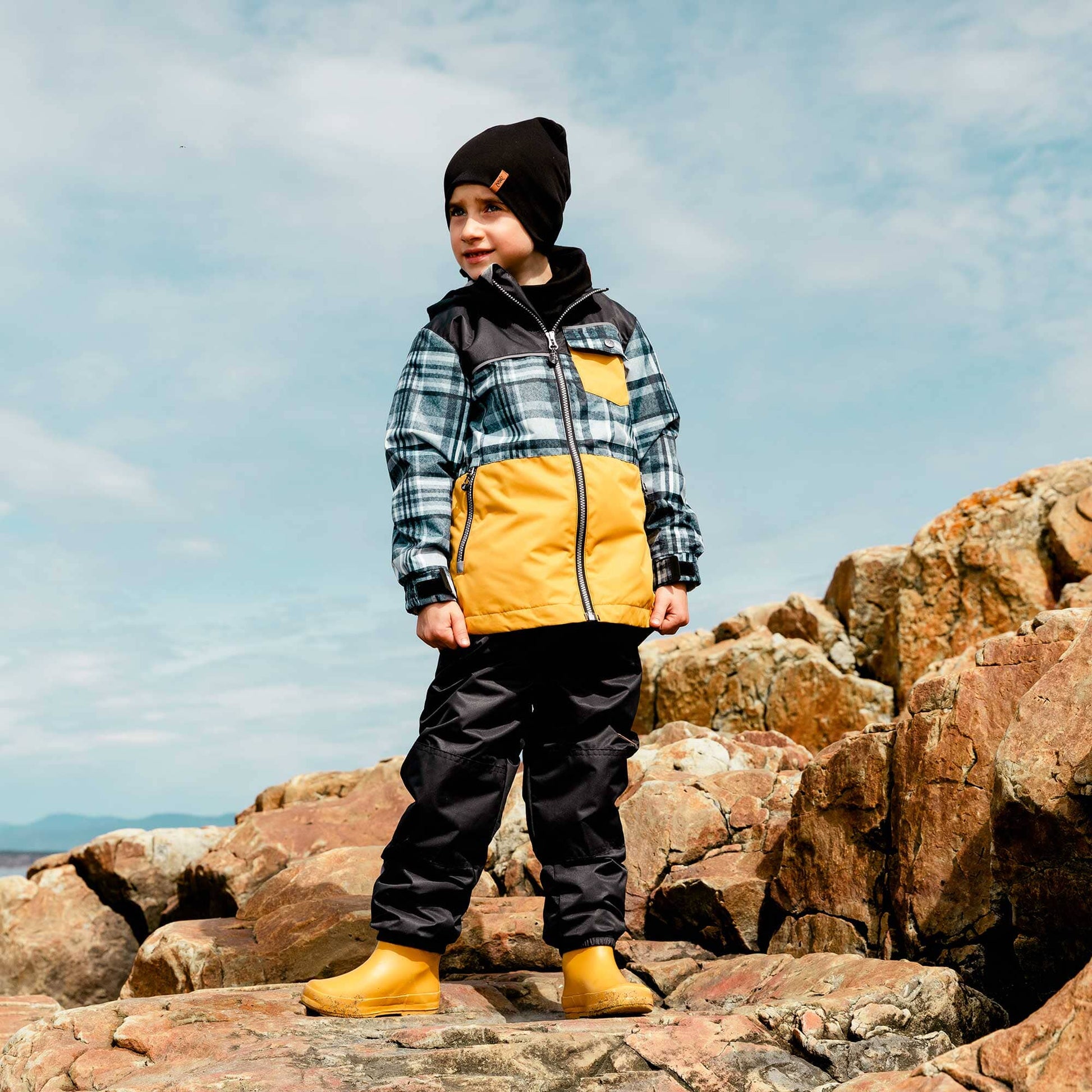 Printed 3 In 1 Spring Rain Set Black, Plaid & Yellow-Deux par Deux-2-Urbanheer