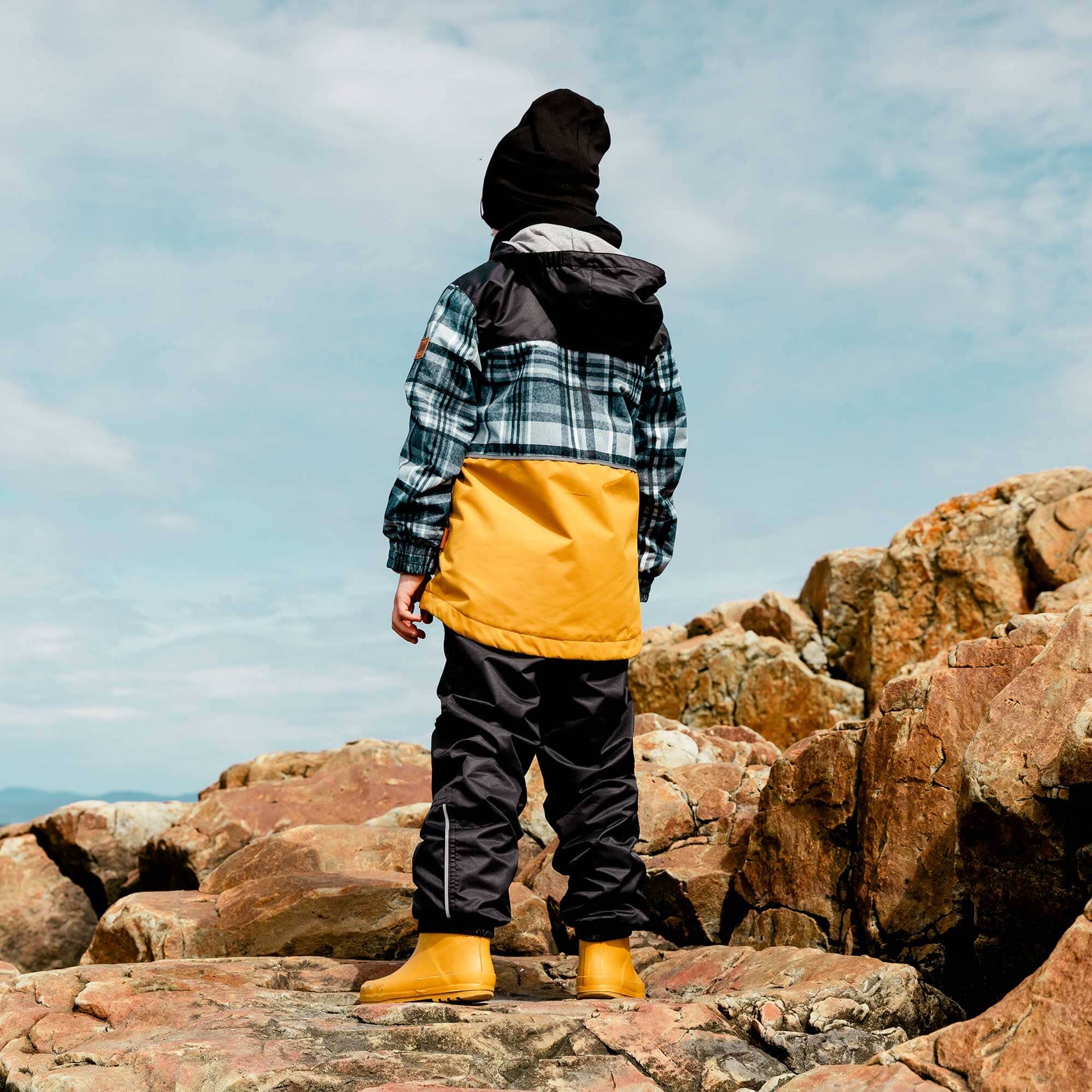 Printed 3 In 1 Spring Rain Set Black, Plaid & Yellow-Deux par Deux-2-Urbanheer