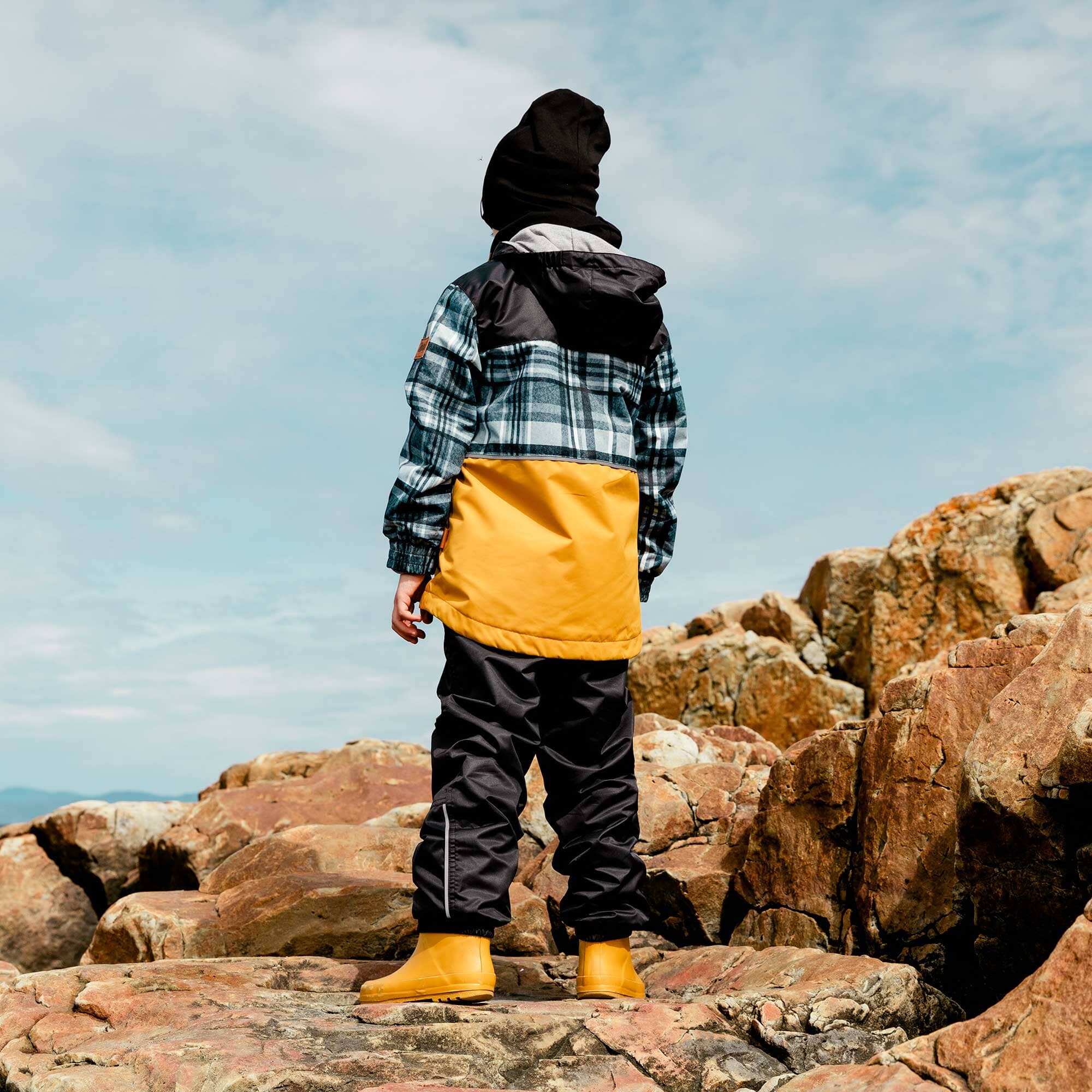 Printed 3 In 1 Spring Rain Set Black, Plaid & Yellow-Deux par Deux-2-Urbanheer