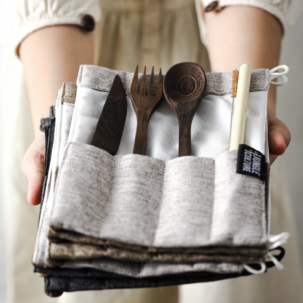 Dark Wood Cutlery Set (Dark Grey Bag)-Jungle Culture-Slate-Urbanheer