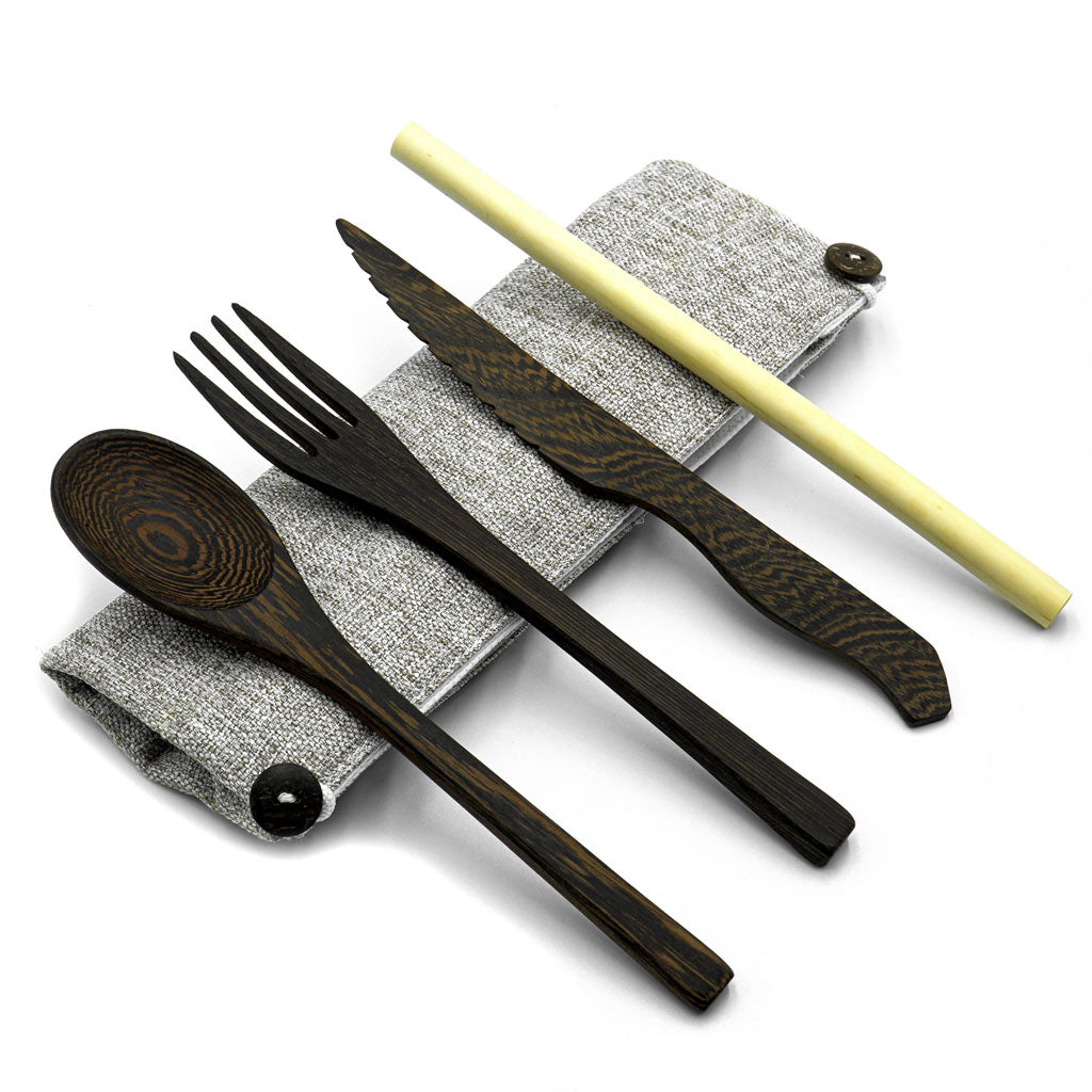 Dark Wood Cutlery Set (Dark Grey Bag)-Jungle Culture-Slate-Urbanheer