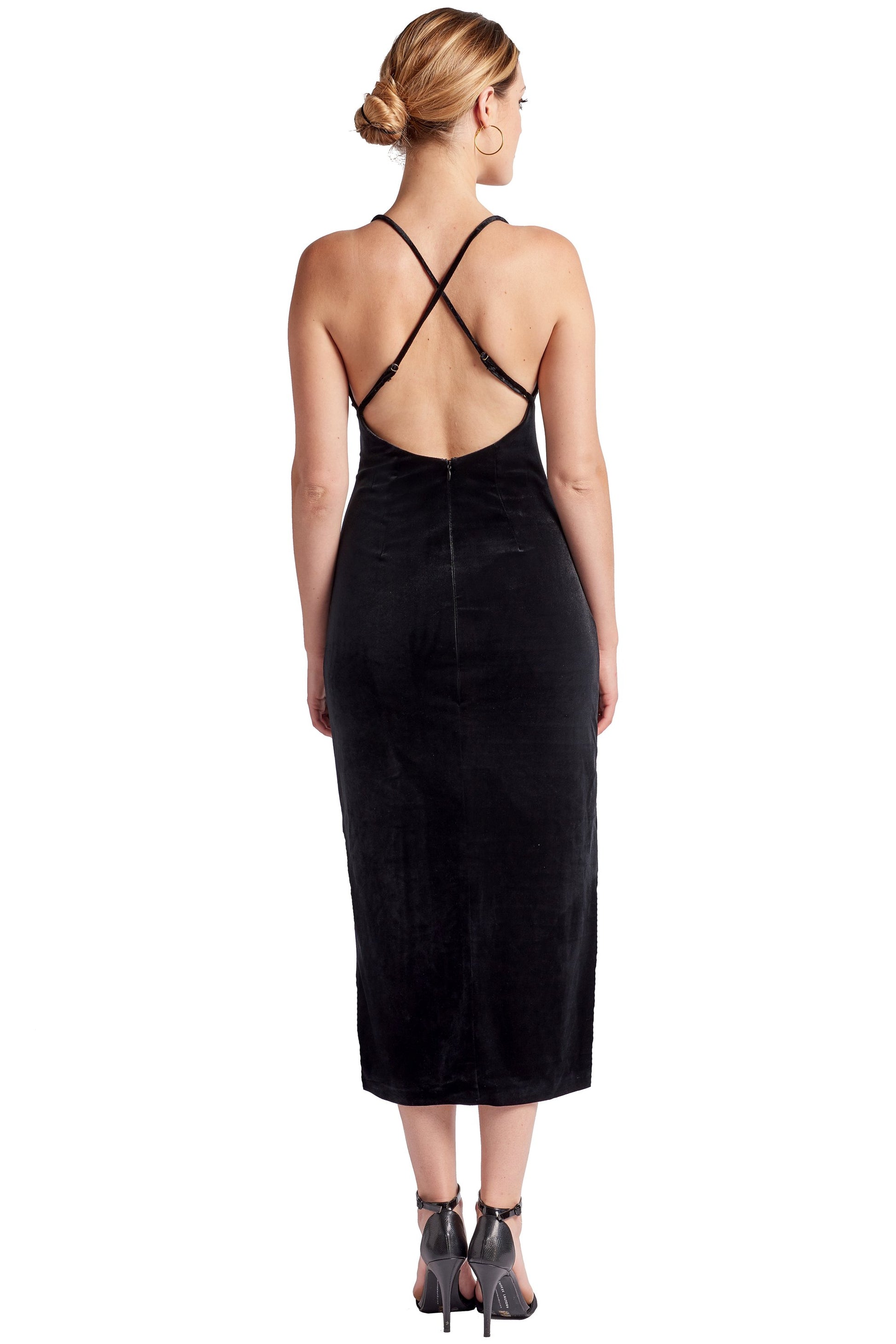 Elle Dress - Velvet slip dress with scooped back and thigh high slit-Simona Maghen-0-Black-Urbanheer