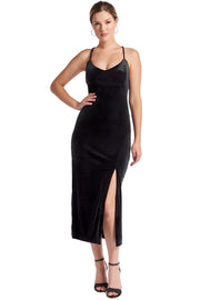 Elle Dress - Velvet slip dress with scooped back and thigh high slit-Simona Maghen-0-Black-Urbanheer