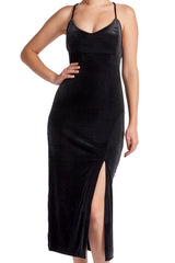 Elle Dress - Velvet slip dress with scooped back and thigh high slit