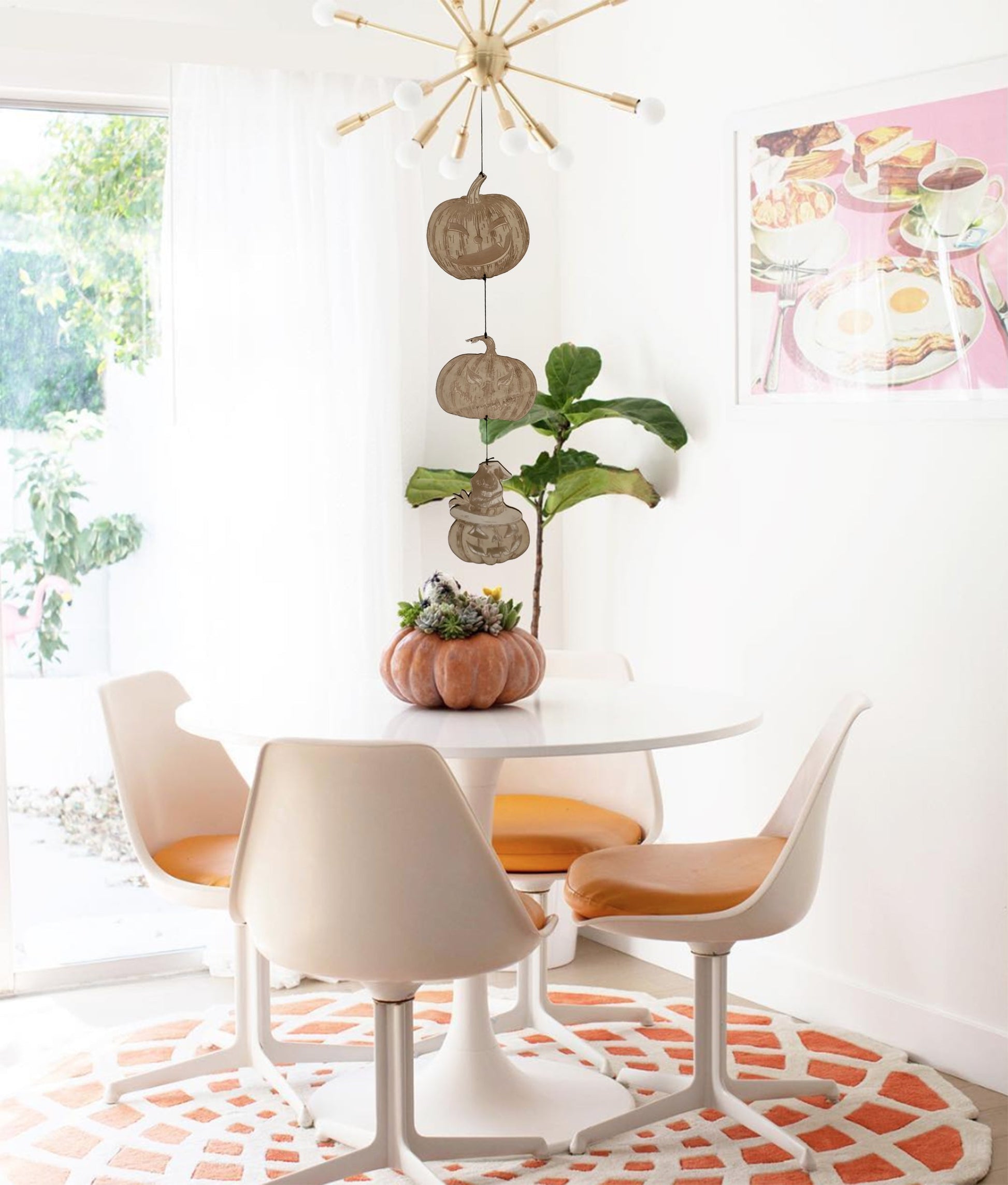 Pumpkins Halloween Party Supply - Wooden Ornament - Home Decor-Studio Rima-Hanging with Stripes-Urbanheer