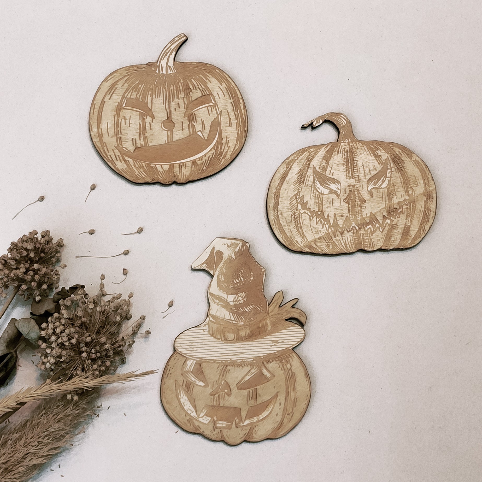 Pumpkins Halloween Party Supply - Wooden Ornament - Home Decor-Studio Rima-Stick With Tape-Urbanheer