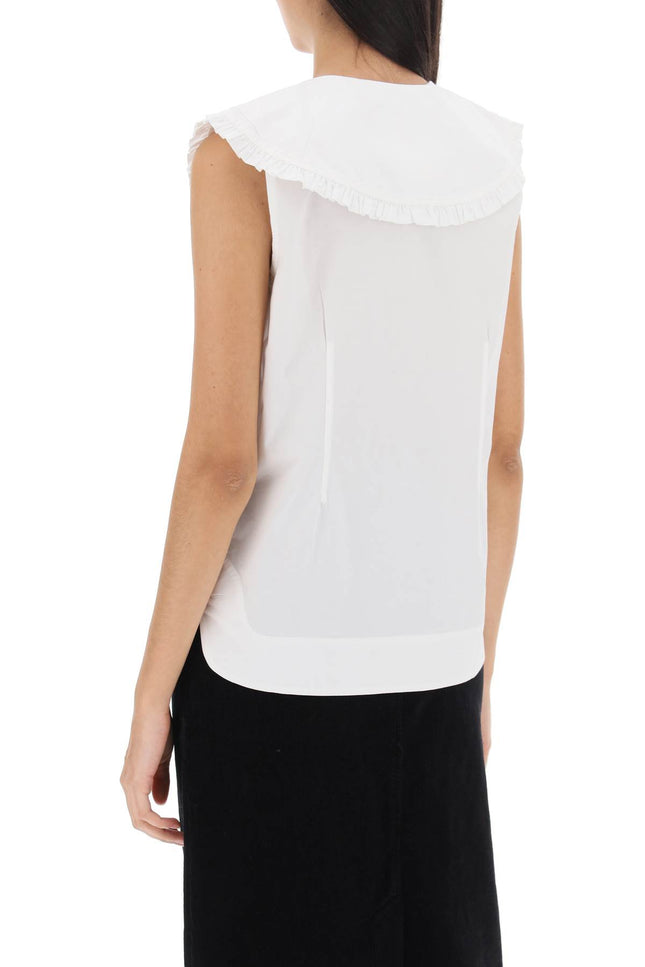 Ganni sleeveless shirt with maxi collar-Ganni-Urbanheer