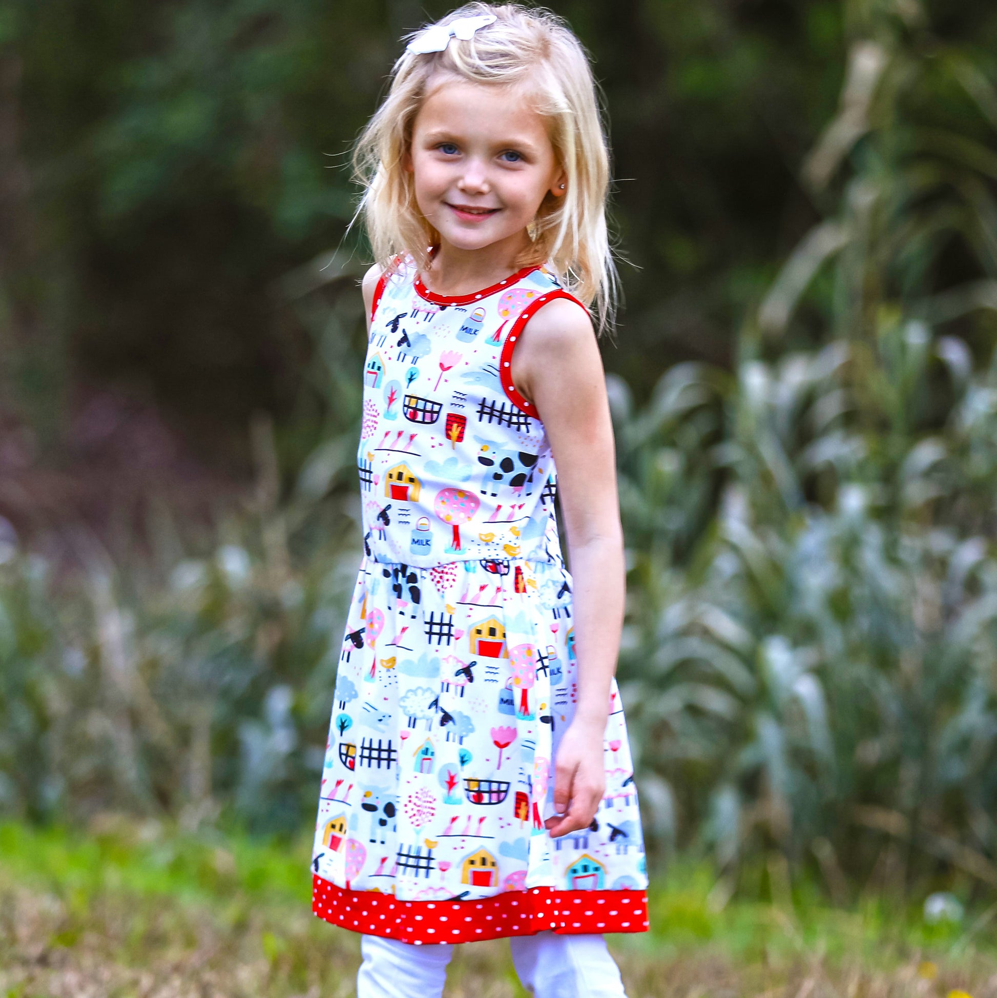 Annloren Little & Big Girls Farm Animal Sleeveless Cotton Swing Dress-AnnLoren-9-10-Urbanheer