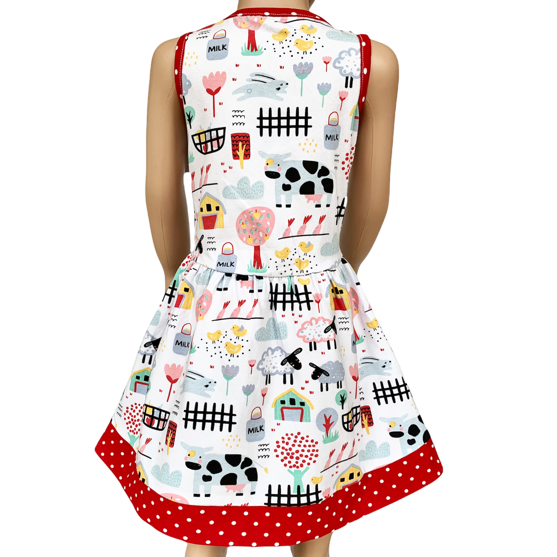 Annloren Little & Big Girls Farm Animal Sleeveless Cotton Swing Dress-AnnLoren-9-10-Urbanheer