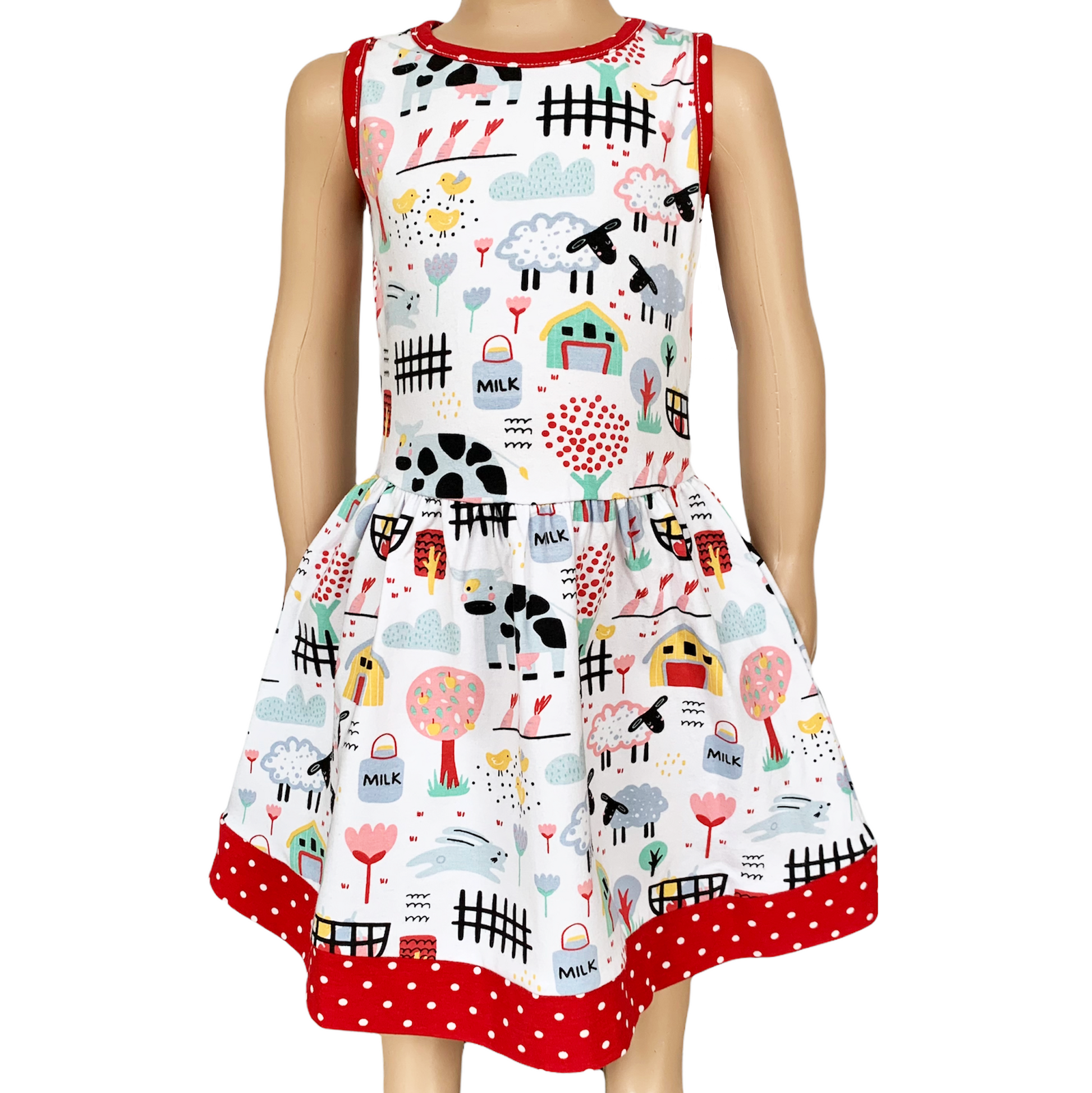 Annloren Little & Big Girls Farm Animal Sleeveless Cotton Swing Dress-AnnLoren-9-10-Urbanheer