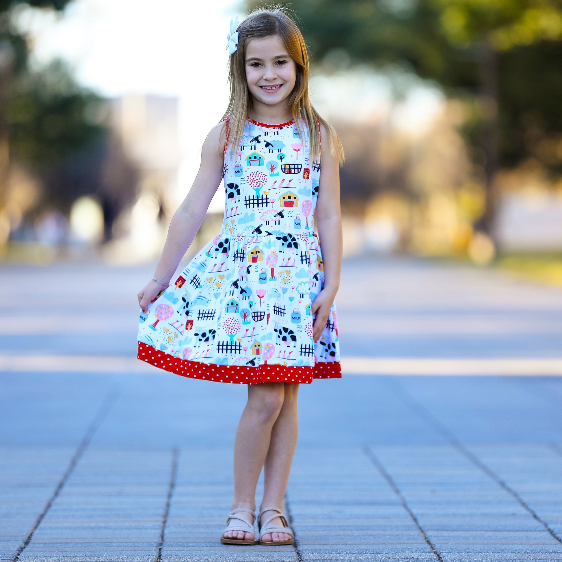 Annloren Little & Big Girls Farm Animal Sleeveless Cotton Swing Dress-AnnLoren-9-10-Urbanheer