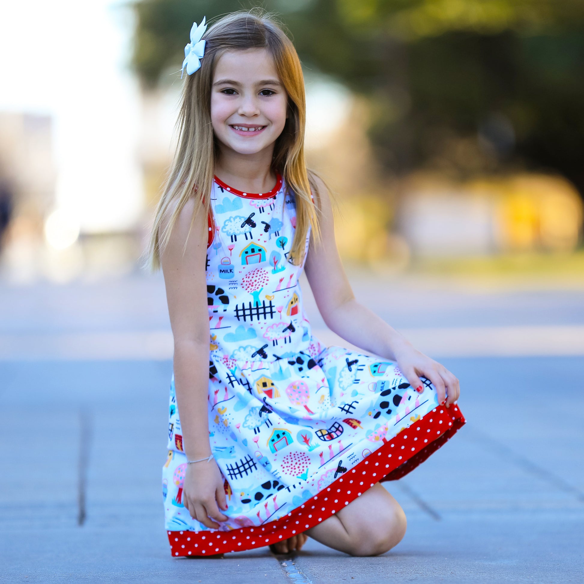 Annloren Little & Big Girls Farm Animal Sleeveless Cotton Swing Dress-AnnLoren-9-10-Urbanheer