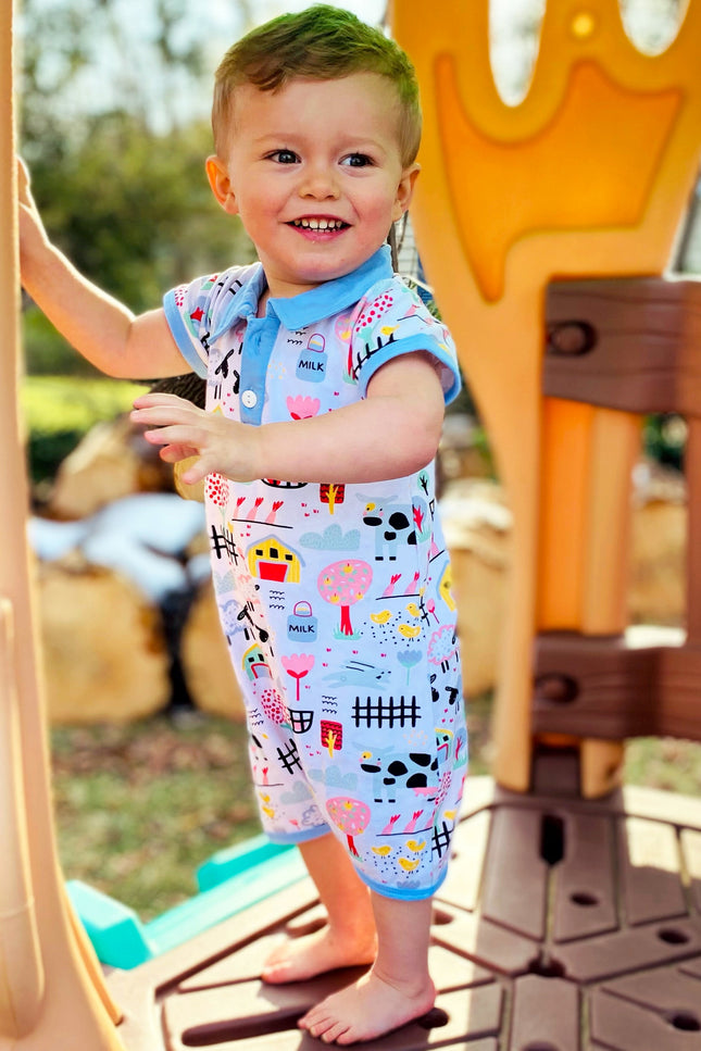 Annloren Baby/Toddler Boys Short Sleeve Fun Farm Animal Romper