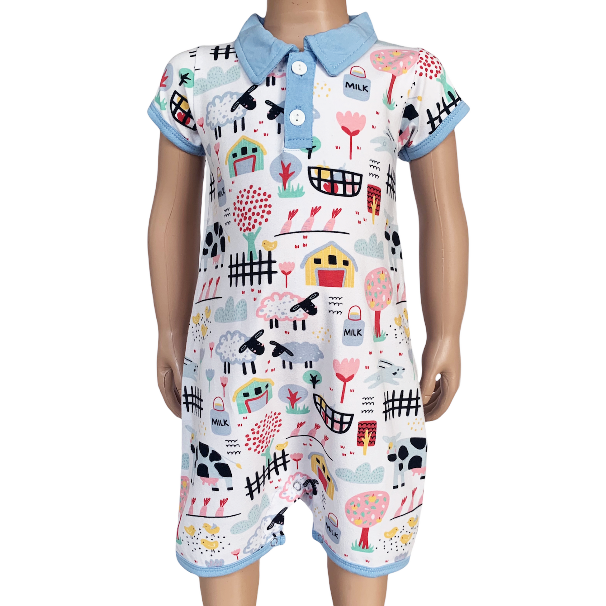 Annloren Baby/Toddler Boys Short Sleeve Fun Farm Animal Romper-AnnLoren-6-12 Mo-Urbanheer