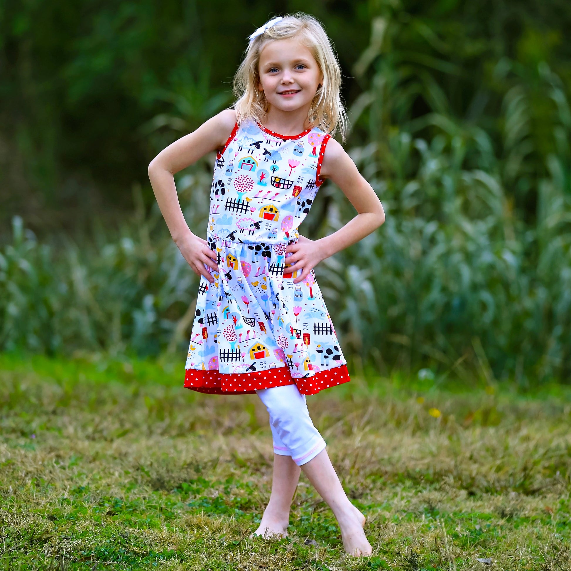 Annloren Little & Big Girls Farm Animal Sleeveless Cotton Swing Dress-AnnLoren-9-10-Urbanheer