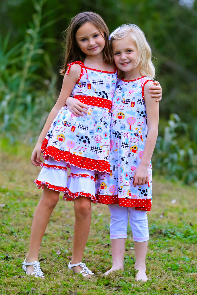 Annloren Little & Big Girls Farm Animals Dress And Capri Ruffle Leggings Outfit