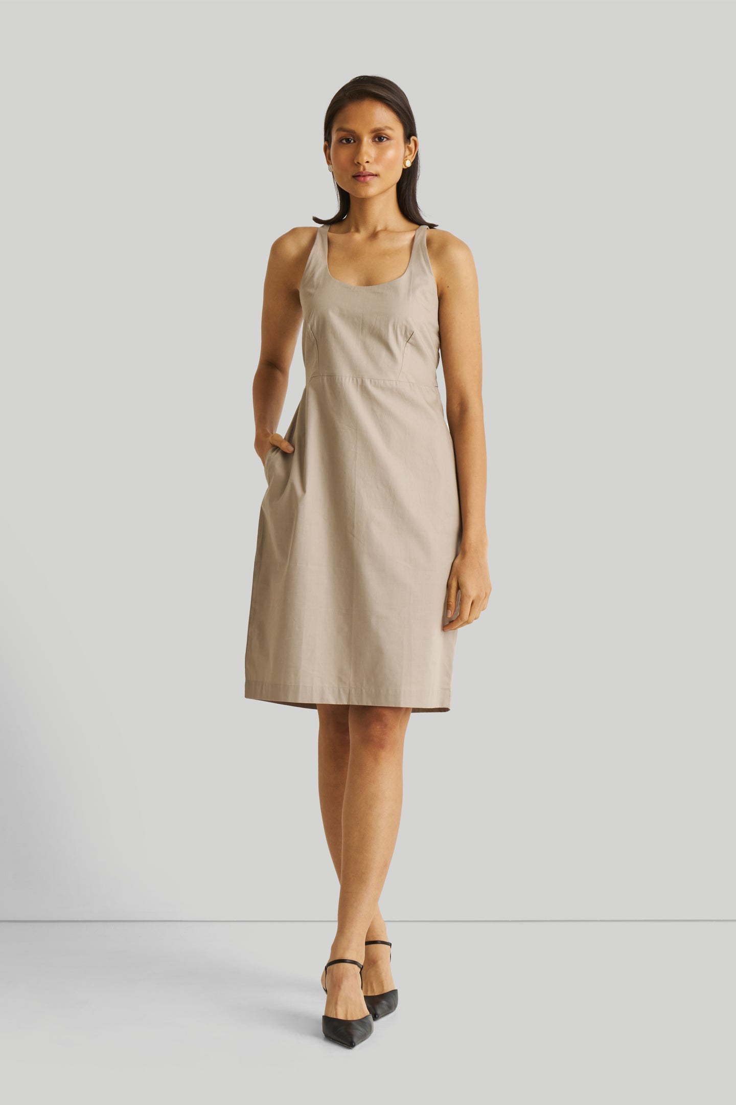 Fitted Knee Length Dress in Ecru-DRESSES-Reistor-Poplin Ecru-XS-Urbanheer