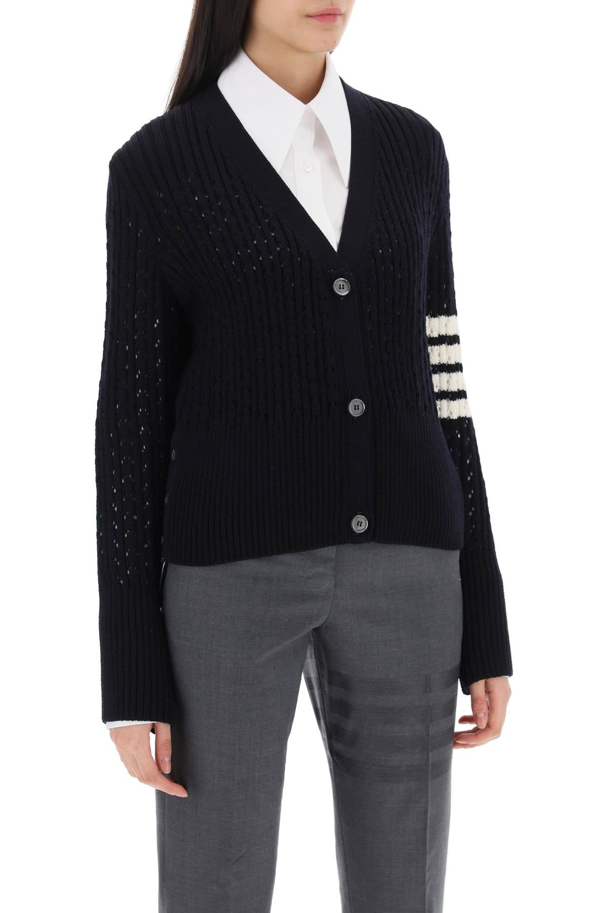 Thom browne pointelle stitch merino wool 4-bar cardigan-Thom Browne-40-Urbanheer