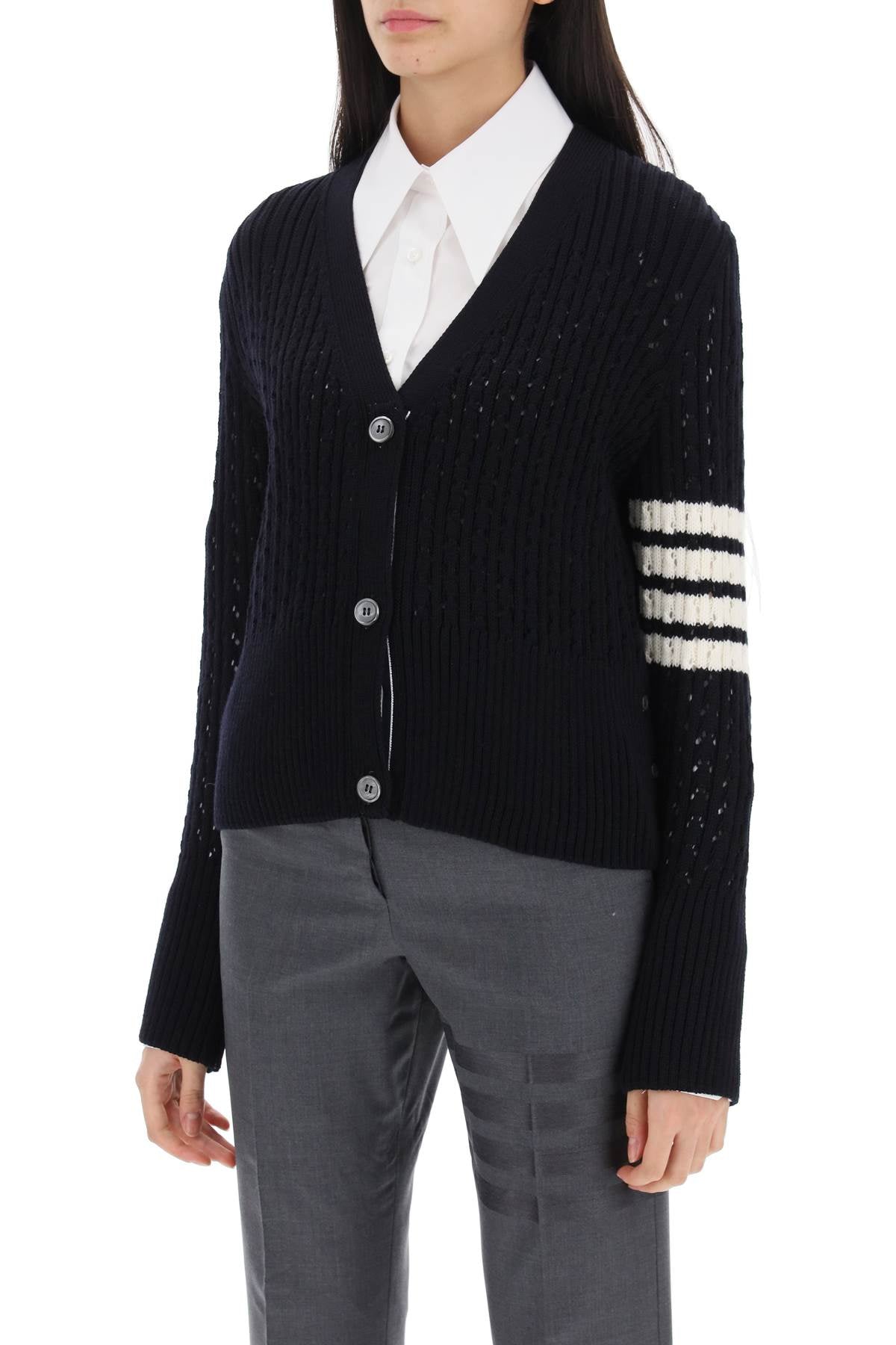 Thom browne pointelle stitch merino wool 4-bar cardigan-Thom Browne-40-Urbanheer