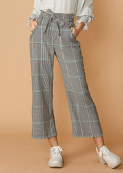 Women'S Plaid Tie Waist Cropped Pants In Fall Glen-Lemon Hera-L-Urbanheer