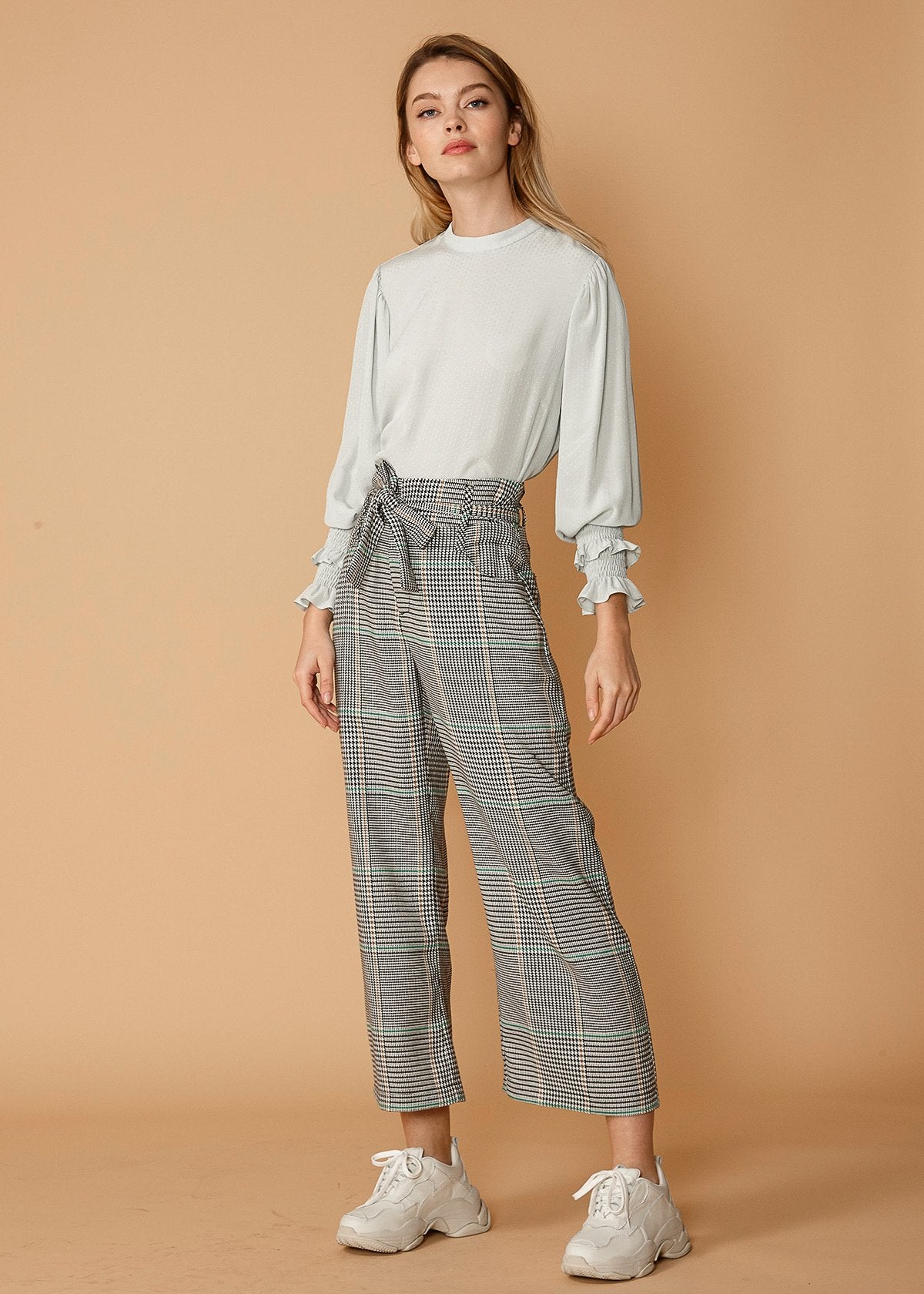 Women'S Plaid Tie Waist Cropped Pants In Fall Glen-Lemon Hera-L-Urbanheer