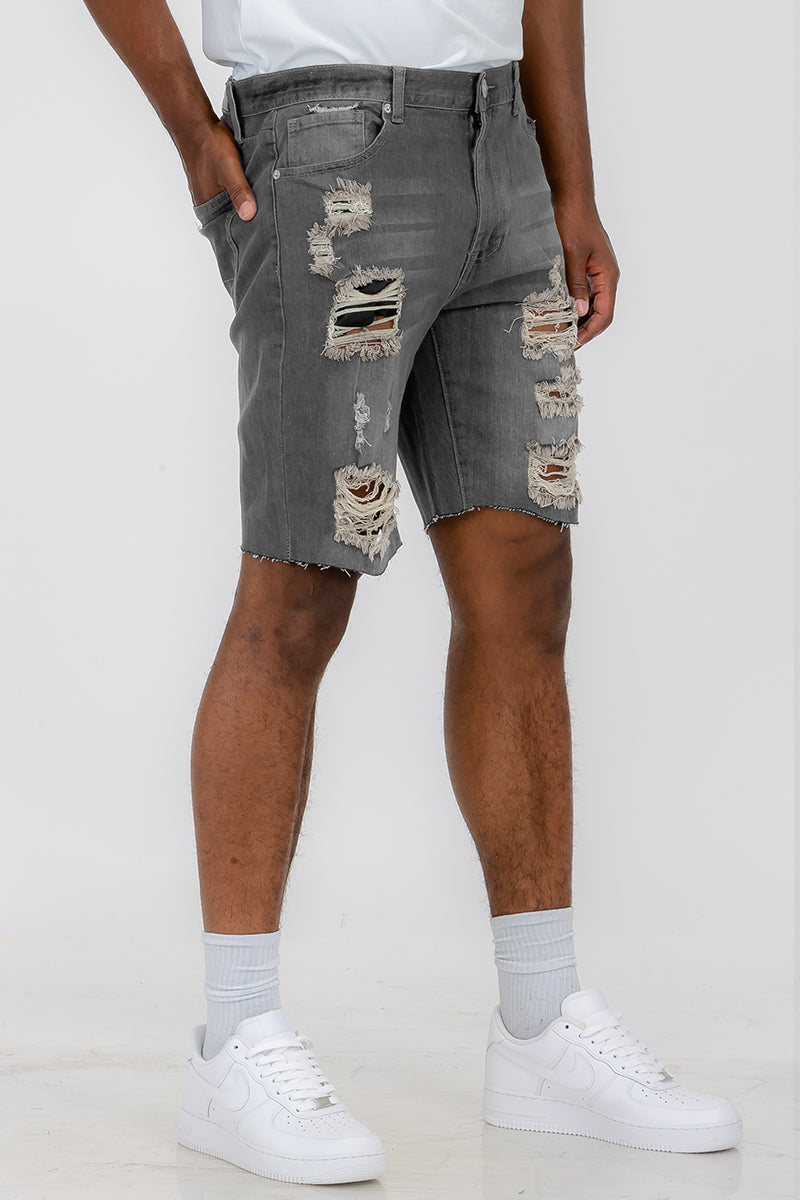 Washed Distressed Denim Shorts-WEIV -Los Angeles-Grey-30-Urbanheer