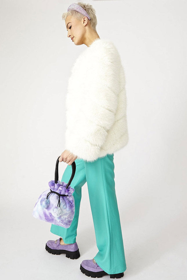 Gaga Faux Fur Striped White Coat-Faux Fur Coats-Buy Me Fur Ltd-Urbanheer
