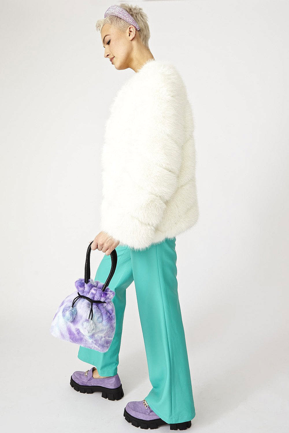 Gaga Faux Fur Striped White Coat-Faux Fur Coats-Buy Me Fur Ltd-S-M-White-Faux Fur-Urbanheer