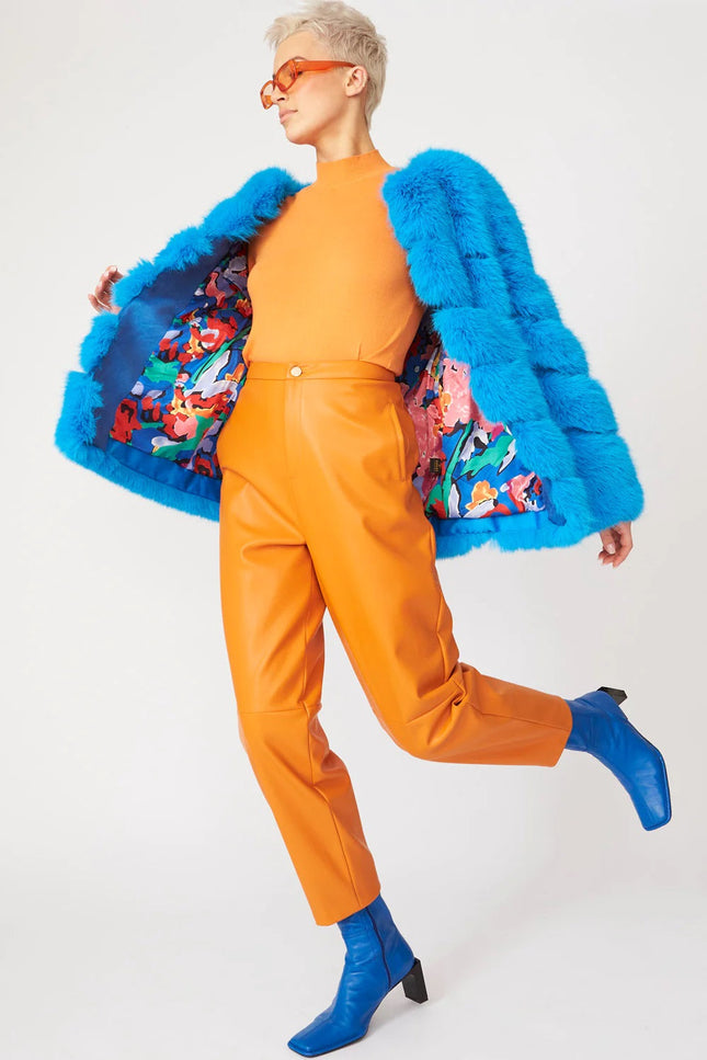 Gaga Faux Fur Striped Blue Coat-Faux Fur Coats-Buy Me Fur Ltd-Urbanheer