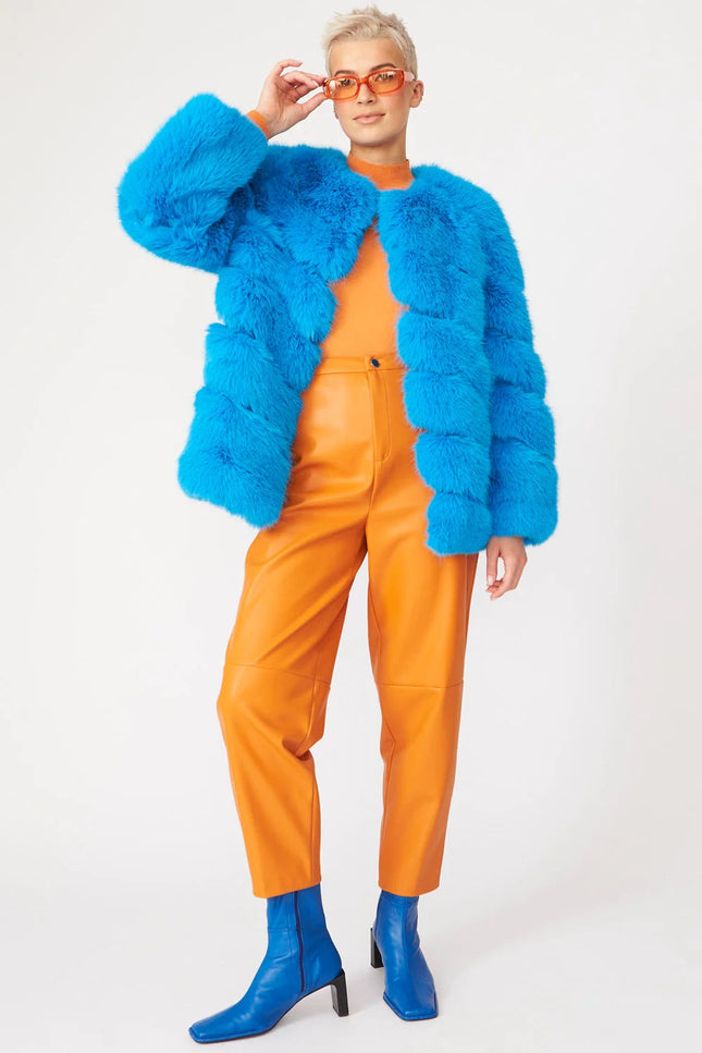 Gaga Faux Fur Striped Blue Coat-Faux Fur Coats-Buy Me Fur Ltd-S-M-Blue-Faux Fur-Urbanheer