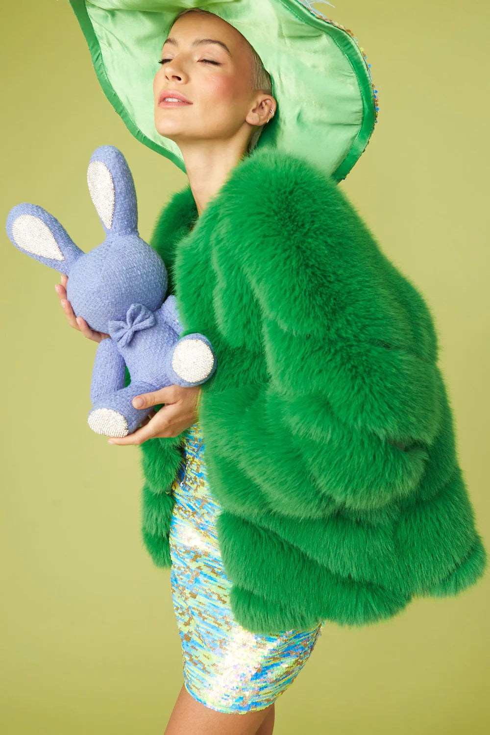 Gaga Faux Fur Striped Green Coat-Faux Fur Coats-Buy Me Fur Ltd-S-M-Green-Faux Fur-Urbanheer