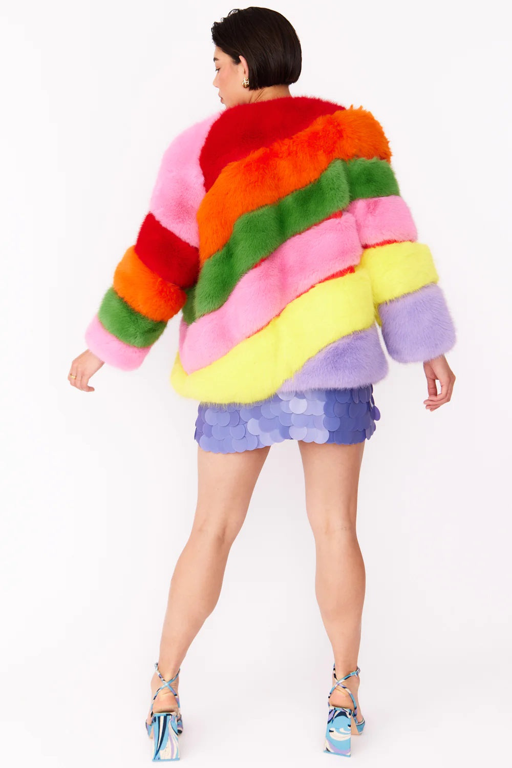 Gaga Faux Fur Striped Rainbow Coat-Clothing - Women-Buy Me Fur Ltd-S-M-Multicolor-Faux Fur-Urbanheer