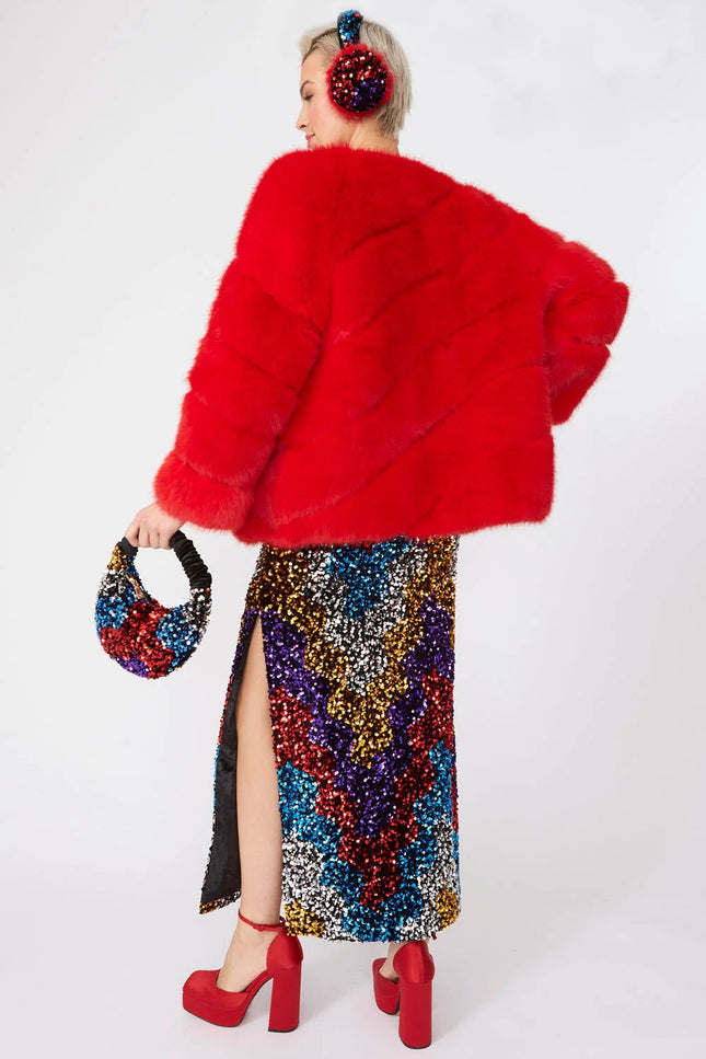 Gaga Faux Fur Striped Red Coat-Clothing - Women-Buy Me Fur Ltd-S-M-Red-Faux Fur-Urbanheer