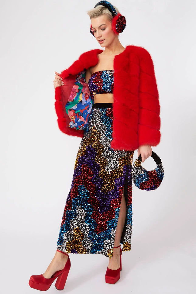 Gaga Faux Fur Striped Red Coat-Clothing - Women-Buy Me Fur Ltd-S-M-Red-Faux Fur-Urbanheer