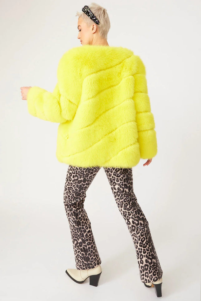 Gaga Faux Fur Striped Yellow Coat-Faux Fur Coats-Buy Me Fur Ltd-Urbanheer