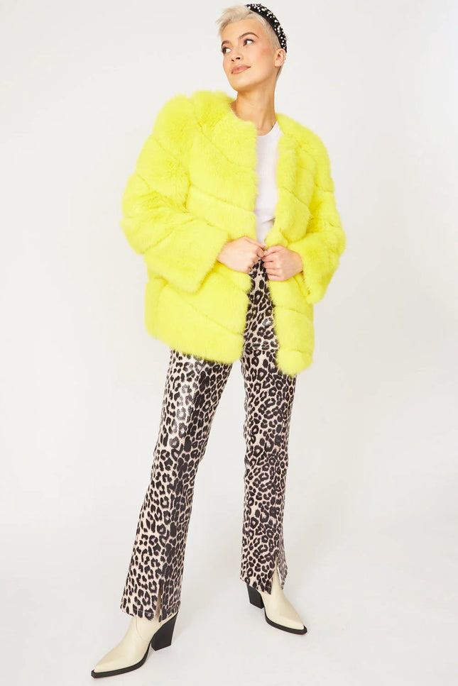 Gaga Faux Fur Striped Yellow Coat-Faux Fur Coats-Buy Me Fur Ltd-S-M-Yellow-Faux Fur-Urbanheer