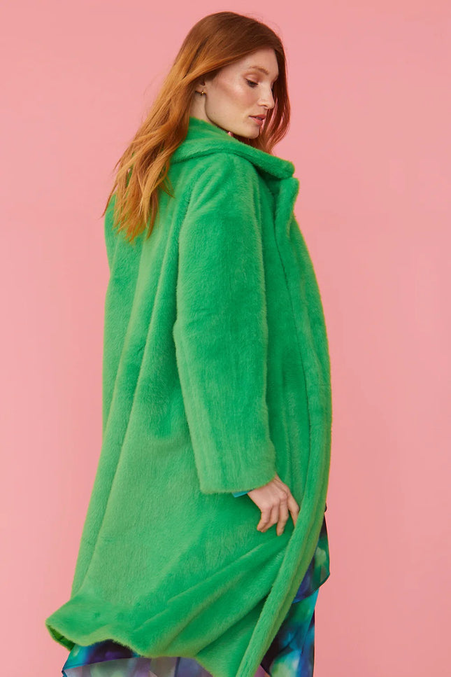 Green Faux Fur Midi Coat-Clothing - Women-Buy Me Fur Ltd-Urbanheer