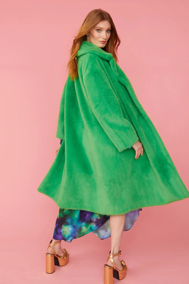 Green Faux Fur Midi Coat-Clothing - Women-Buy Me Fur Ltd-Urbanheer